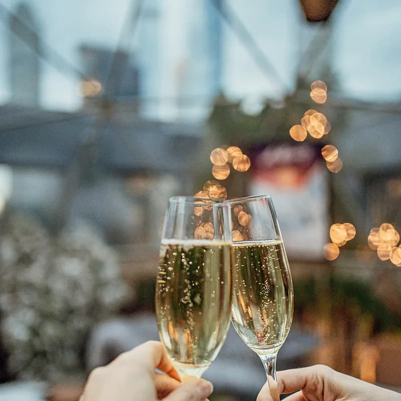 Two guests clinking champagne glasses
